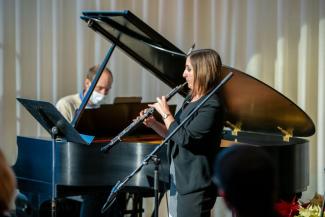 ToniMarie Marchioni (Associate Professor, Undergraduate Studies, College of Fine Arts) performs on oboe with Jacob Coleman (Associate Professor, Collaborative Piano, College of Fine Arts). 