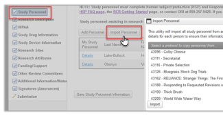 Import Study Personnel